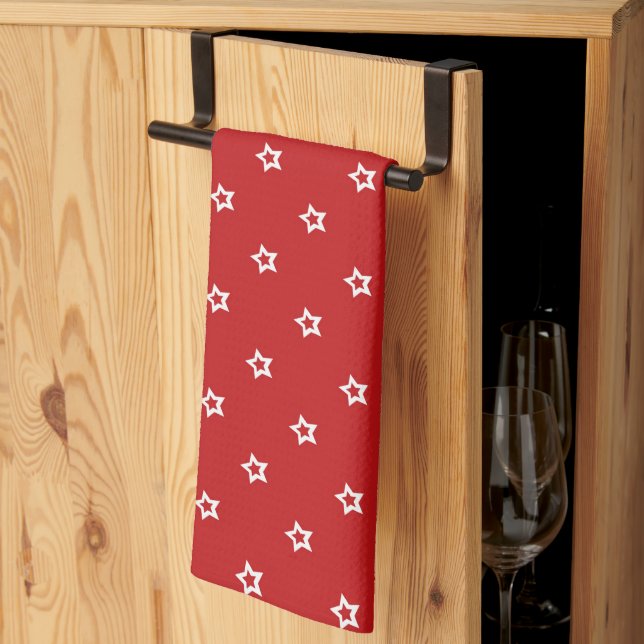 Paño De Cocina White Stars on Bright Red Pattern (Pliegue de tercios)