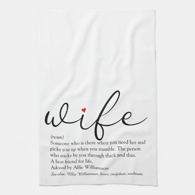Paño De Cocina Wife Definition Red Heart Black and White Script (Vertical)