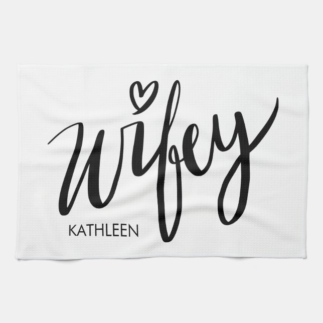 Paño De Cocina Wifey kitchen towel gift with personalized name (Horizontal)