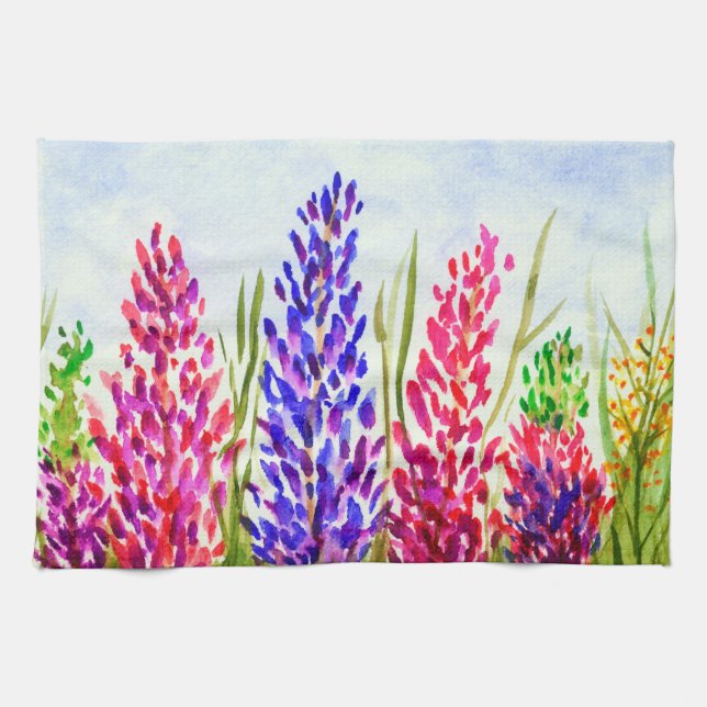 Paño De Cocina Wildflowers florales del Lupine del arte de la (Horizontal)