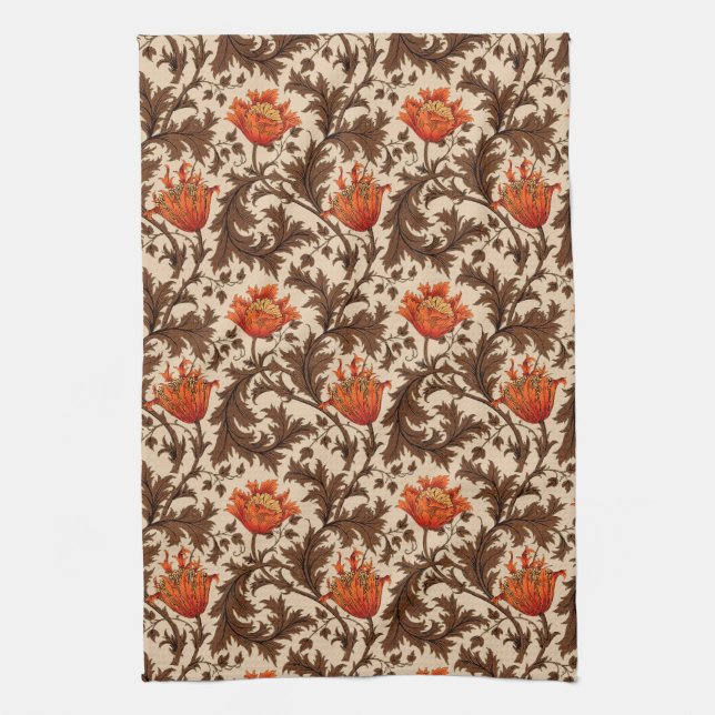 Paño De Cocina William Morris Anemone, Beige, Naranja Brown y Rus (Vertical)