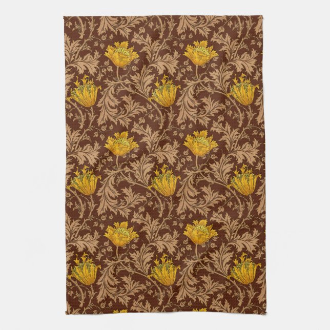 Paño De Cocina William Morris Anemone, Brown y Mustard Gold (Vertical)