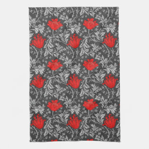 Paño De Cocina William Morris Anemone, Gris/Gris y Rojo