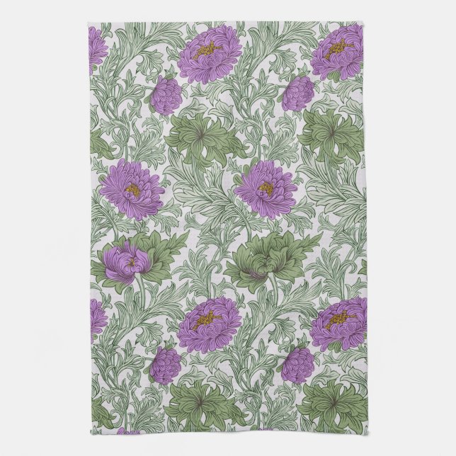Paño De Cocina William Morris Chrysanthemum Floral Purple Green (Vertical)
