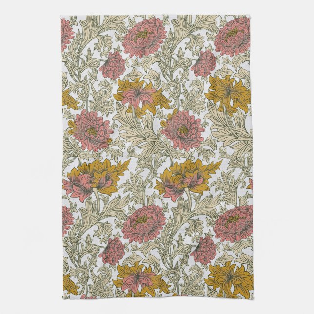 Paño De Cocina William Morris Chrysanthemum Floral Red Golden (Vertical)
