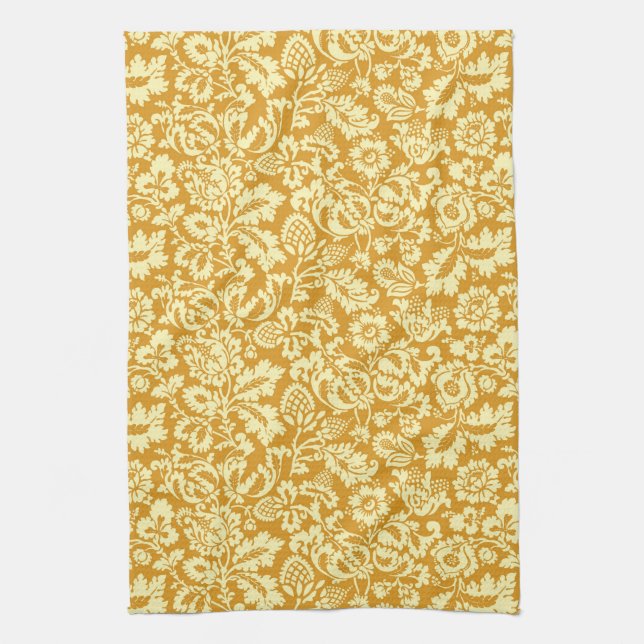 Paño De Cocina William Morris Floral Damask, amarillo mostaza (Vertical)