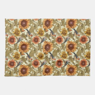Paño De Cocina William Morris Girasoles de Otoño Pájaros Otoño