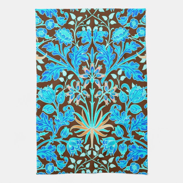 Paño De Cocina William Morris Hyacinth Print, Aqua y Brown (Vertical)