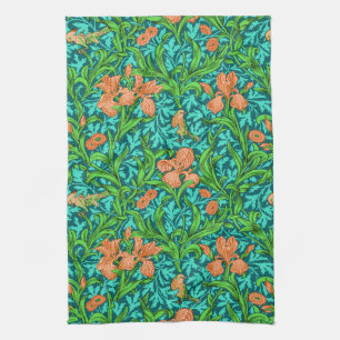 Paño De Cocina William Morris Irises, Naranja y turquesa