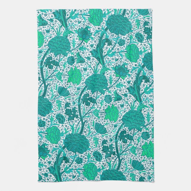 Paño De Cocina William Morris Jacobean Floral, Turquesa (Vertical)