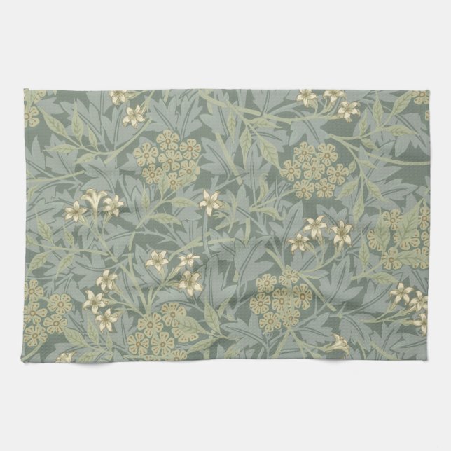 Paño De Cocina William Morris Jasmine Azul Arte Botánico Verde (Horizontal)