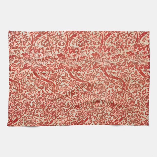 Paño De Cocina William Morris Rosa y Thistle Floral Red (Horizontal)