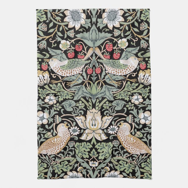 Paño De Cocina William Morris Strawberry Thief I Aves Negras (Vertical)