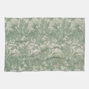 Paño De Cocina William Morris Verde Salvia Estampado de Tulipán: