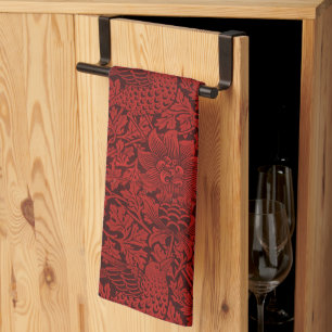 Paño De Cocina William Morris Vintage Flores Aves Rojas
