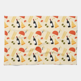 Paño De Cocina Wine cheese pasta and olives on a beige background