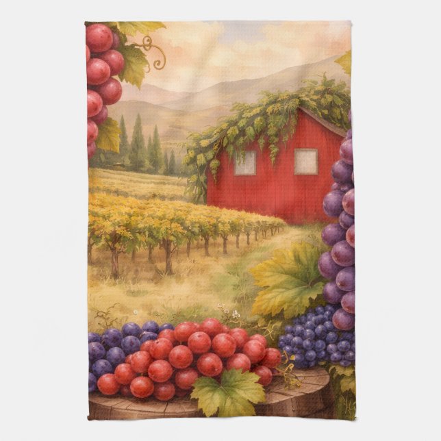 Paño De Cocina Wine Country Harvest Grapes Tea Towel – Vineyard  (Vertical)