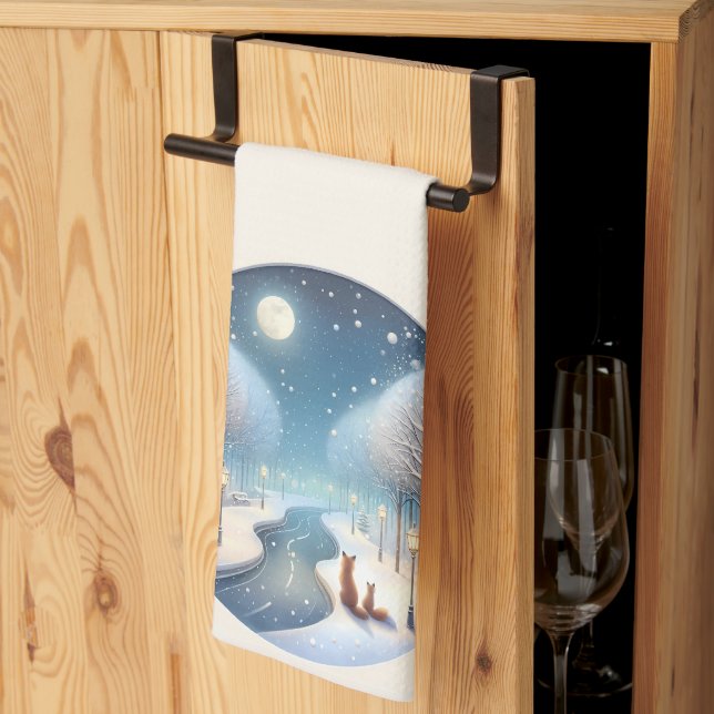 Paño De Cocina Winter Foxes by Moonlit Snowy River (Pliegue de tercios)