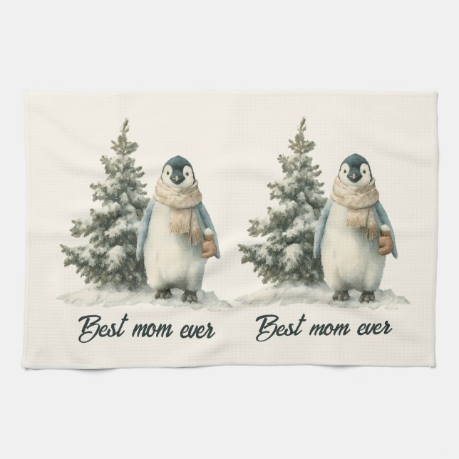 Paño De Cocina Winter Penguin “Best Mom Ever” Design (Horizontal)