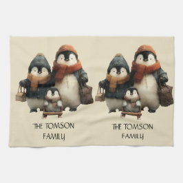 Paño De Cocina Winter Penguin Family Personalized Design
