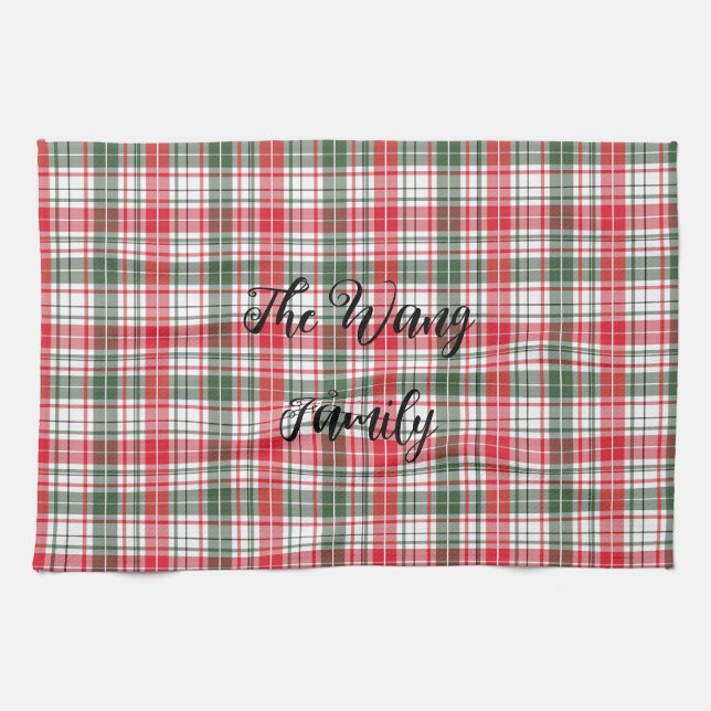 Paño De Cocina Winter Plaid Tartan Christmas Red, White, & Green  (Horizontal)