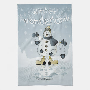 Paño De Cocina Winter Wonderland Blue Heart Snowmen