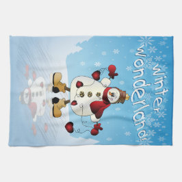 Paño De Cocina Winter Wonderland Heart Snowmen