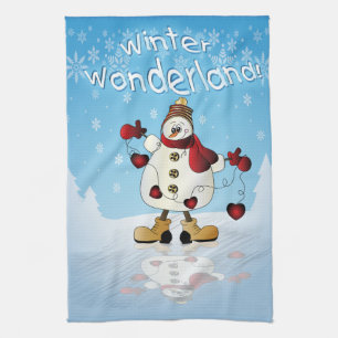 Paño De Cocina Winter Wonderland Heart Snowmen