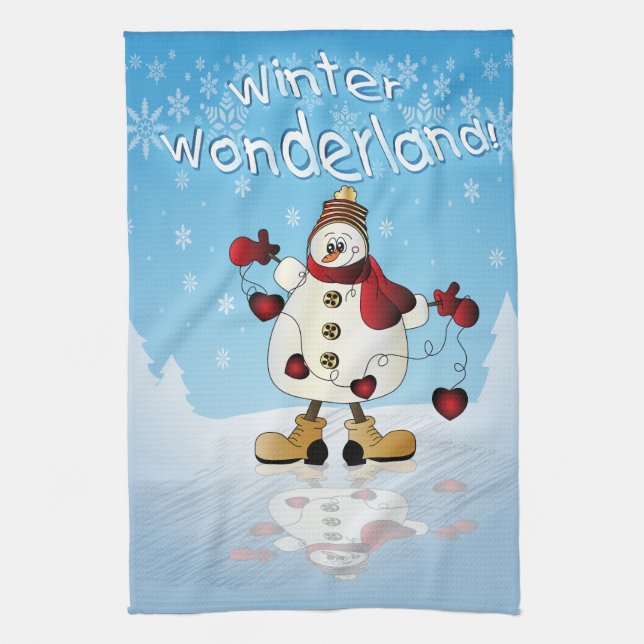 Paño De Cocina Winter Wonderland Heart Snowmen (Vertical)