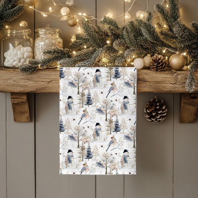 Paño De Cocina Winter Wonderland Snowman and Bird Pattern (Subido por el creador)