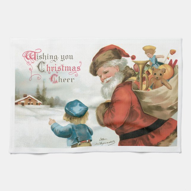 Paño De Cocina Wishing You Christmas Cheer by Ellen Clapsaddle (Horizontal)