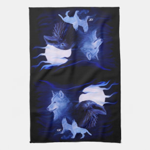 Paño De Cocina Wolf y Raven con luna llena