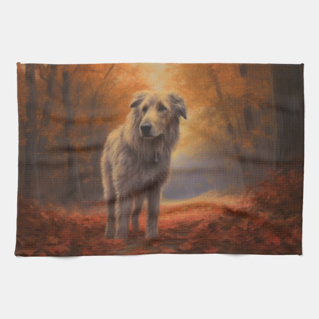Paño De Cocina Wolfhound en otoño se inspira en las hojas (Horizontal)