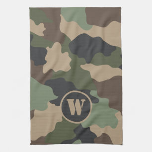Paño De Cocina Woodland Camo Khaki Tan Black Monograma