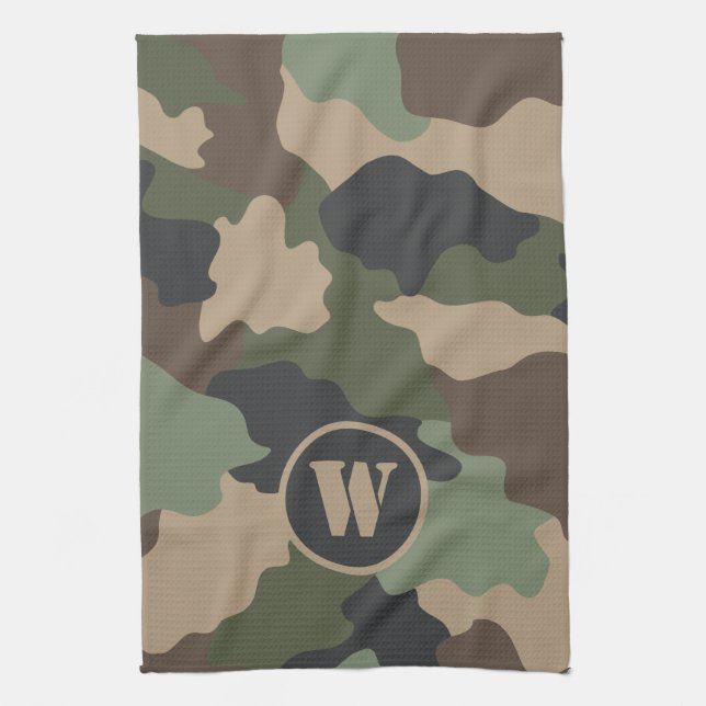 Paño De Cocina Woodland Camo Khaki Tan Black Monograma (Vertical)