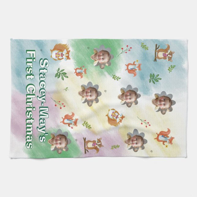 Paño De Cocina Woodland First Christmas Photo Baby Blanket (Horizontal)