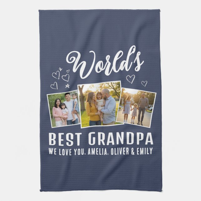 Paño De Cocina World's Best Grandpa Custom 3 Photo Collage (Vertical)