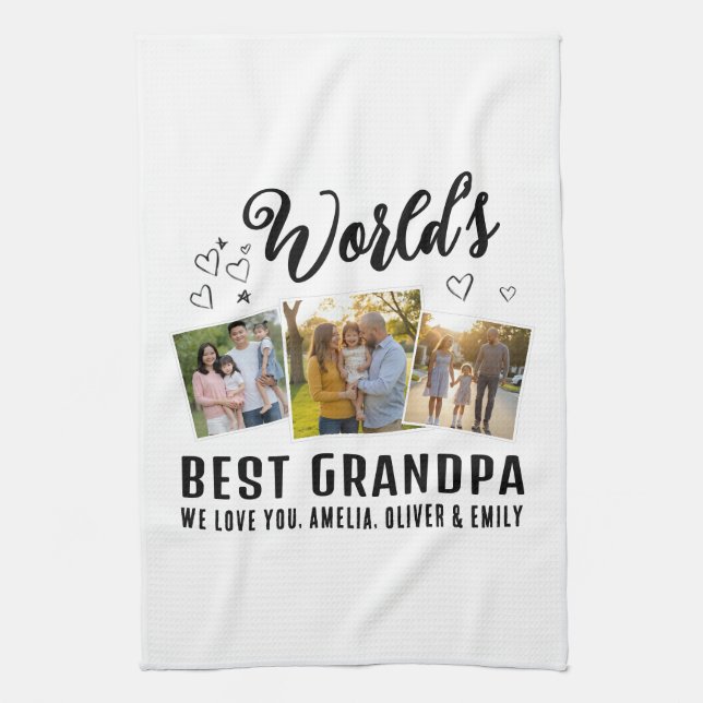 Paño De Cocina World's Best Grandpa Custom 3 Photo Collage (Vertical)