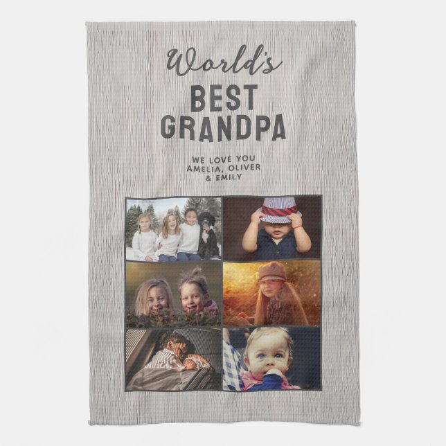 Paño De Cocina World's Best Grandpa Wood 6 Photo Collage (Vertical)