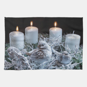 Paño De Cocina Wreath de advenimiento blanco