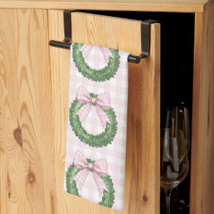 Paño De Cocina Wreath perrito con rosado Gingham Bow