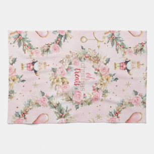 Paño De Cocina Wreath Personalizado Beaux de Holiday Pink Merry N