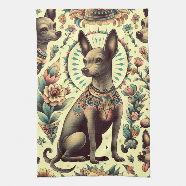 Paño De Cocina Xoloitzcuintle de época (Vertical)