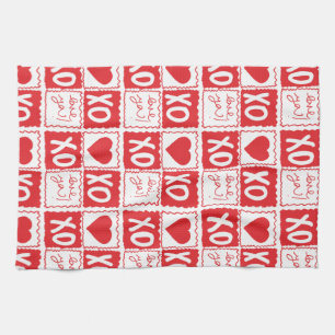 Paño De Cocina XOXO Corazón de Amor San Valentín Rojo Blanco