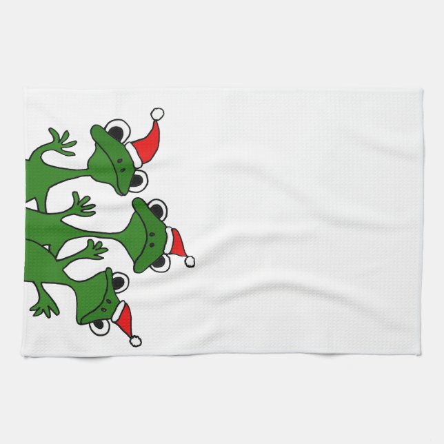 Paño De Cocina XX dibujo animado de las ranas de árbol de navidad (Horizontal)