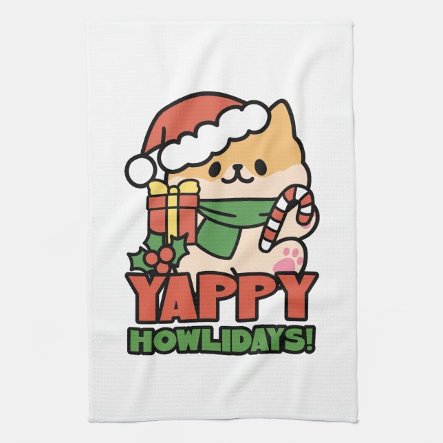 Paño De Cocina Yappy Howlidays - Personalizado de perros Navidade (Vertical)