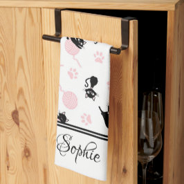 Paño De Cocina Yarn y Kitties rosas personalizados