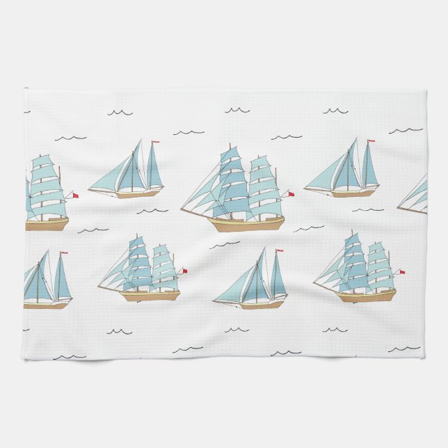 Paño De Cocina Yates de verano con velero (Horizontal)
