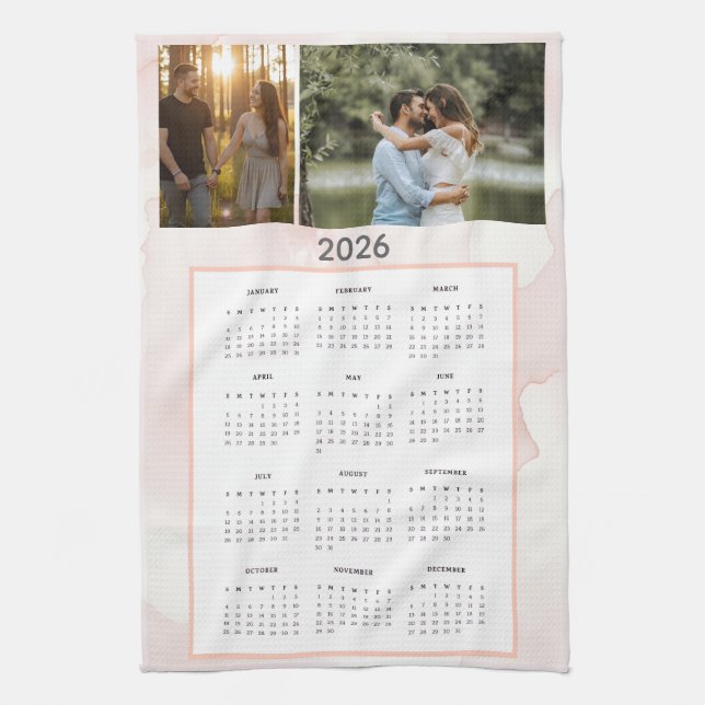 Paño De Cocina Year 2026 Custom Photo Calendar Kitchen Towel (Vertical)