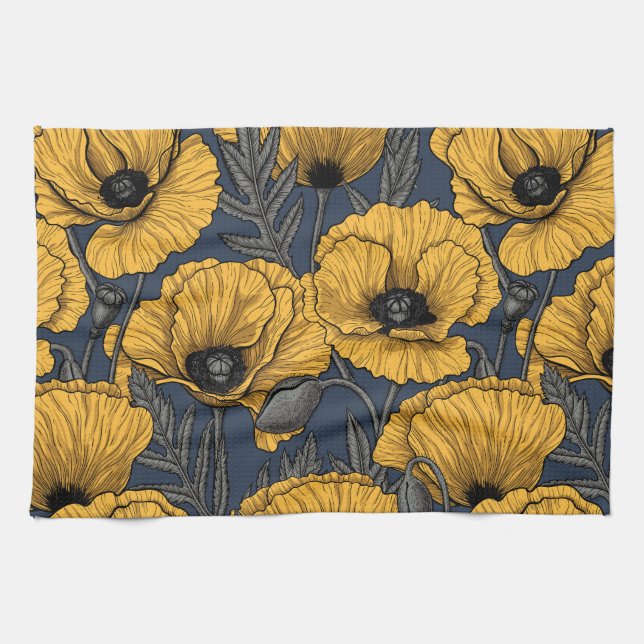 Paño De Cocina Yellow poppies on navy (Horizontal)